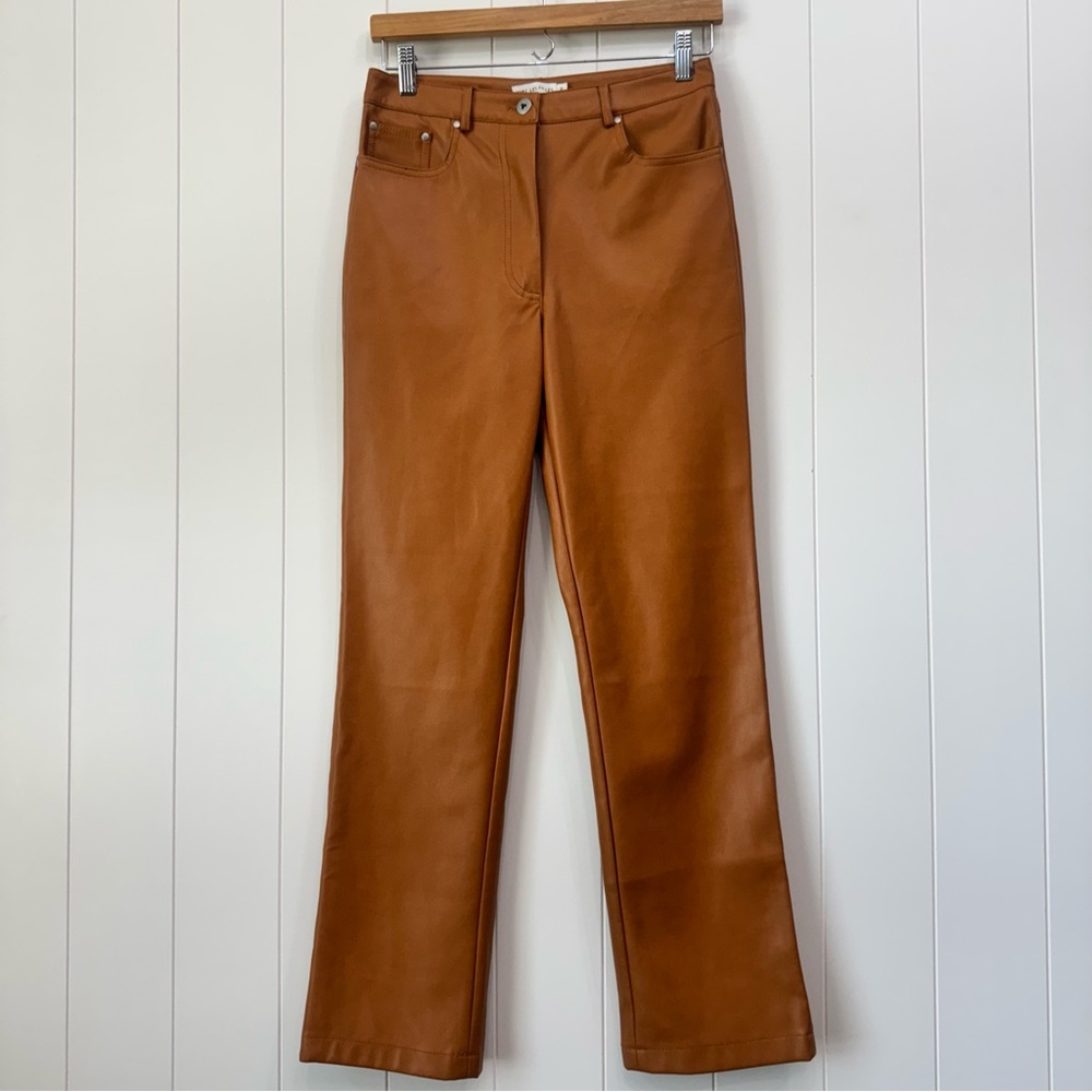 Anthropologie Avec Les Filles Faux Leather Straight Leg High Rise Trousers Pants